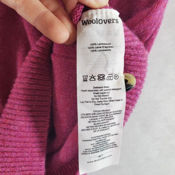 S WoolOvers Lambswool Cardigan Sweater Button Down Hot Pink Wool Overs Womens - Picture 13 of 13